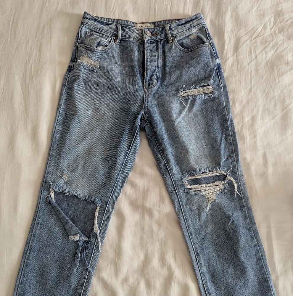 PacSun Blue Straight-Leg Distressed Denim